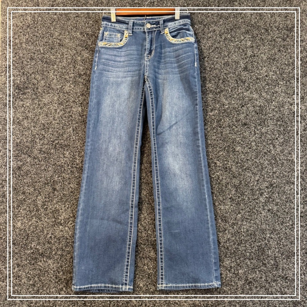 WESTFIELD EAGLE Womens Jeans Rhinestone Embellished Pockets Wide Leg Blue Size 5